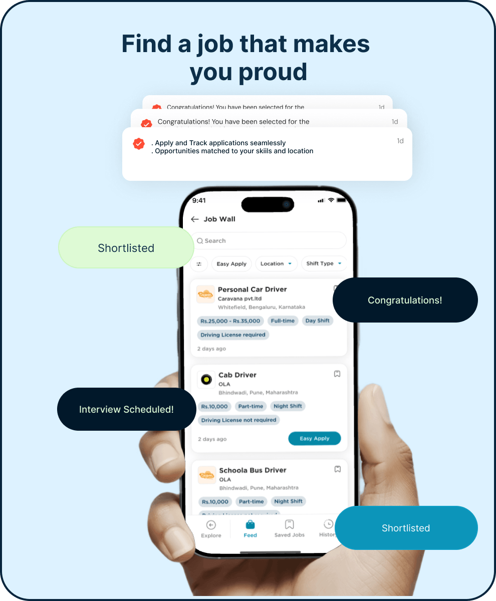 Mobile app showing job listings and earnings