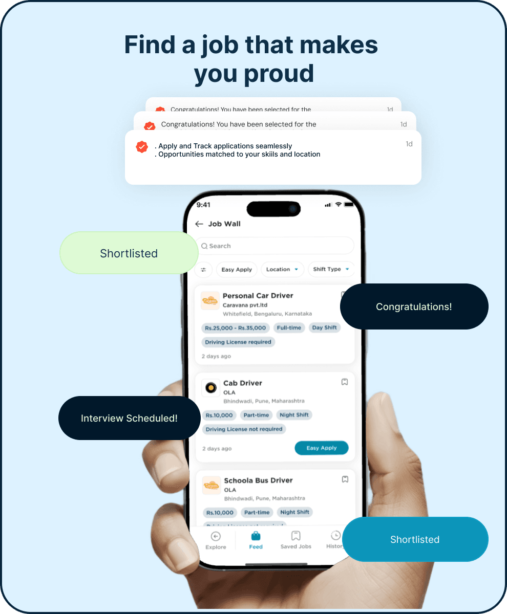 Mobile app showing job listings and earnings